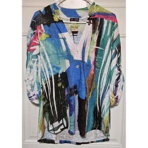 Top Ligne Size Small Colorful Abstract Mesh Accents Blouse Boho Shirt USA